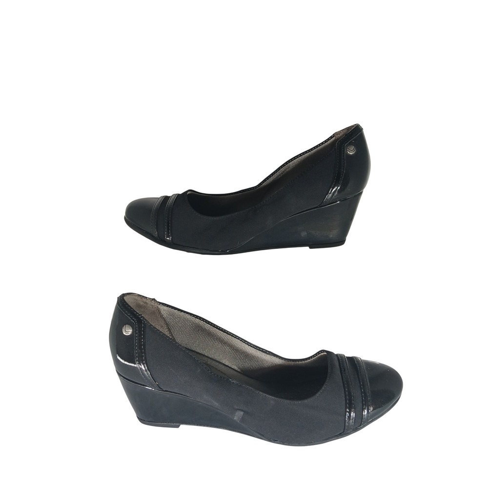 LifeStride Juliana Wedge Pump 8W Black Patent Accent Comfort Office Professional